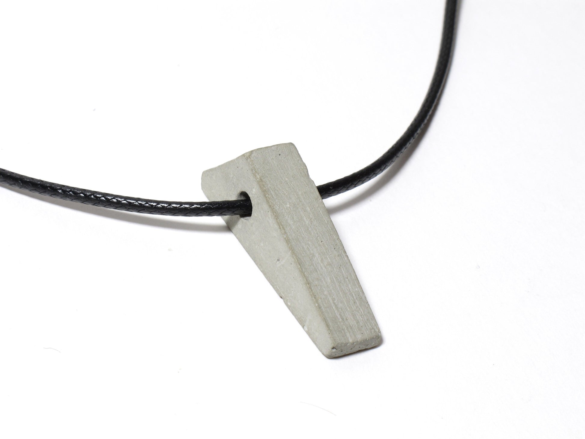 Black nylon necklace with hand sanded & polished concrete pendant (RT-003)